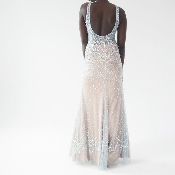 Glamour By Terani – Halted Beaded Dress with Slit - Picture 2 of 2